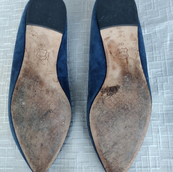 Tory Burch Women's Elizabeth Suede Gold Pin Accent Pointed Flat Blue Pumps 11 - Picture 11 of 12